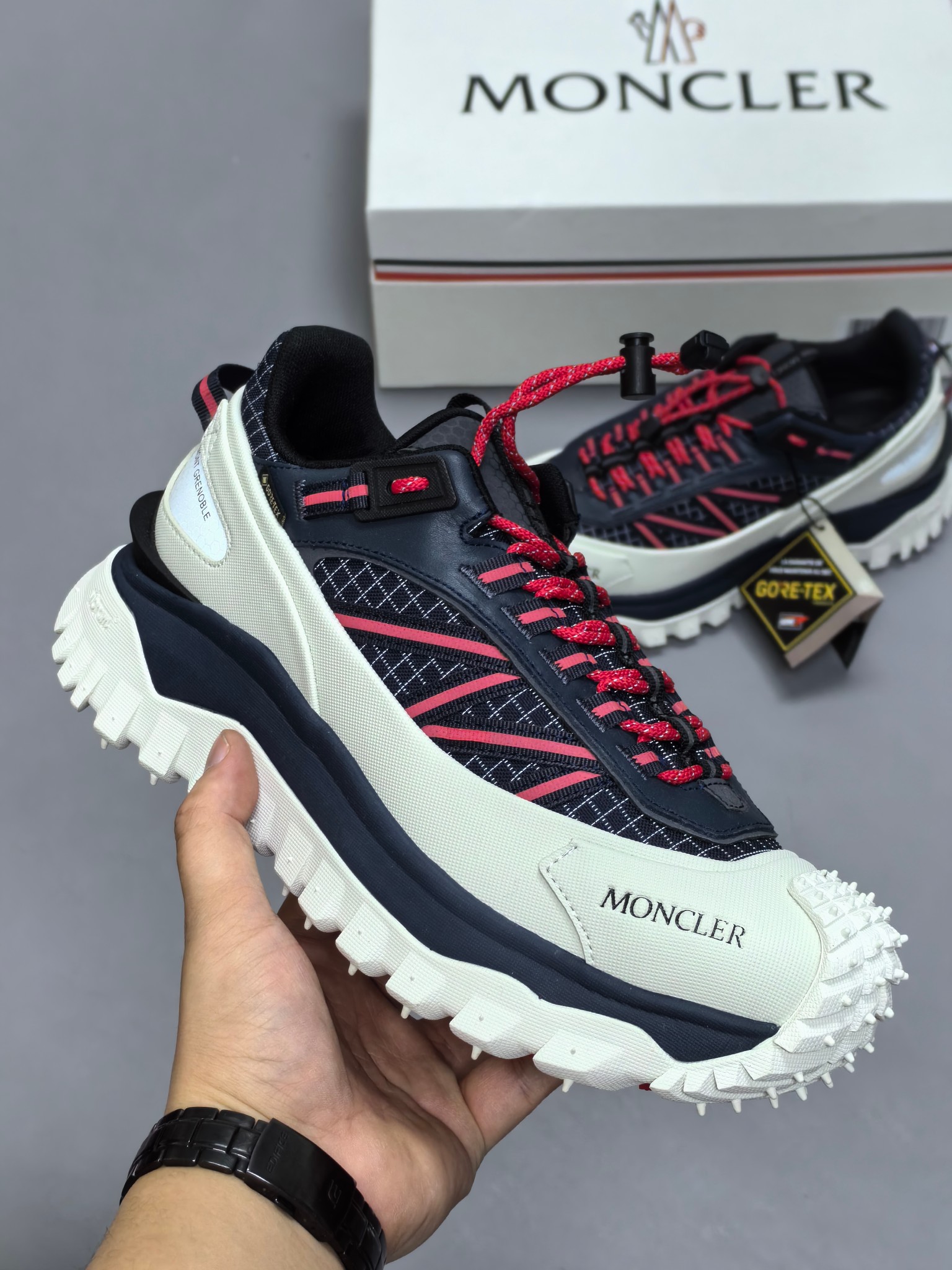 Moncler Trailgrip GTX Hiking Shoes Navy/Red