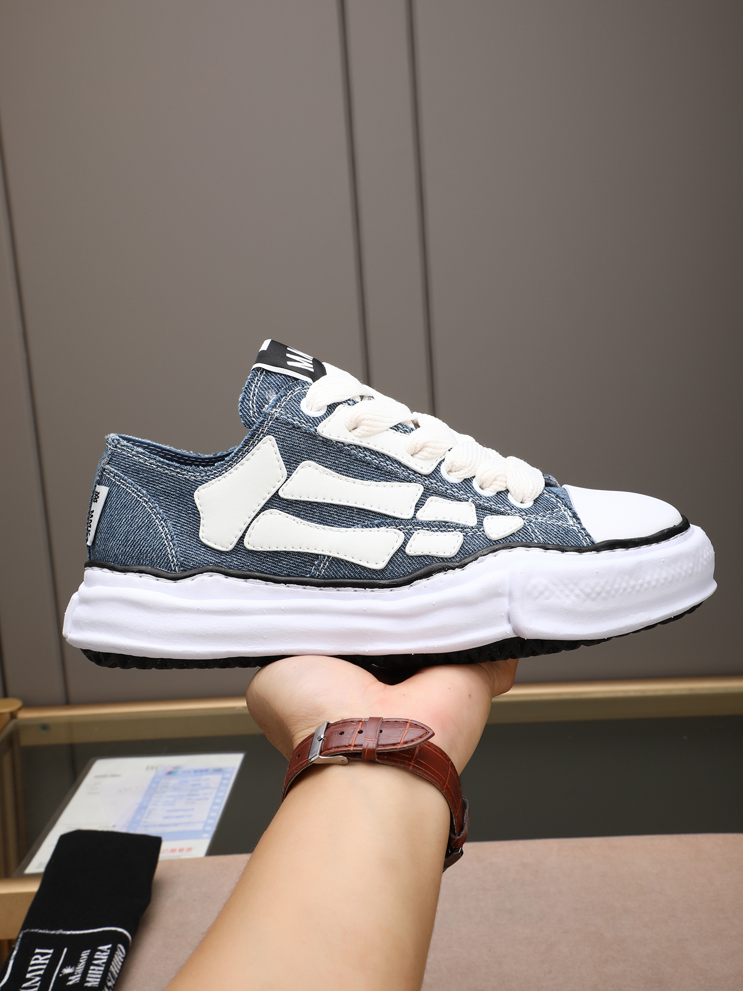 Maison Mihara Yasuhiro Bones Denim Sneakers Blue