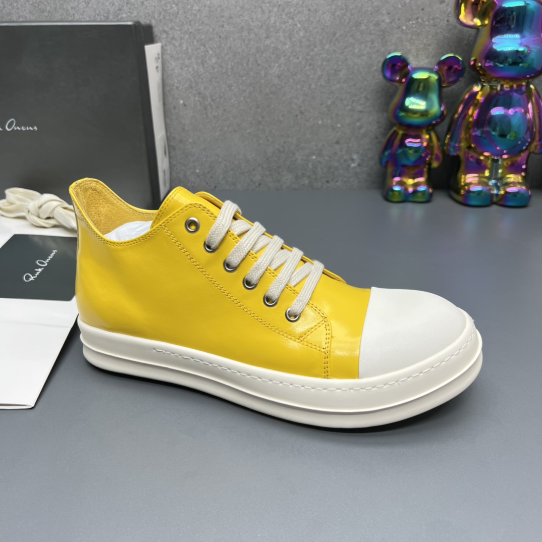 Rick Owens Low-Top Leather Sneakers Yellow
