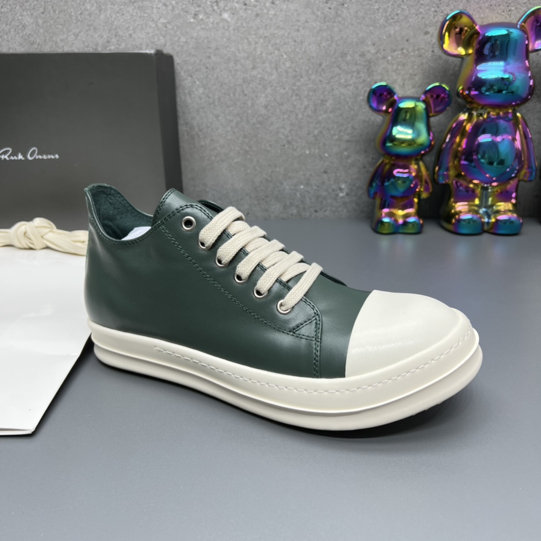 Rick Owens Leather Low-Top Sneakers Green