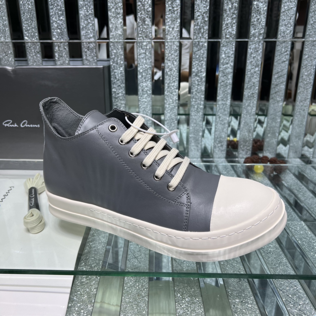 Rick Owens Leather High-Top Sneakers Grey