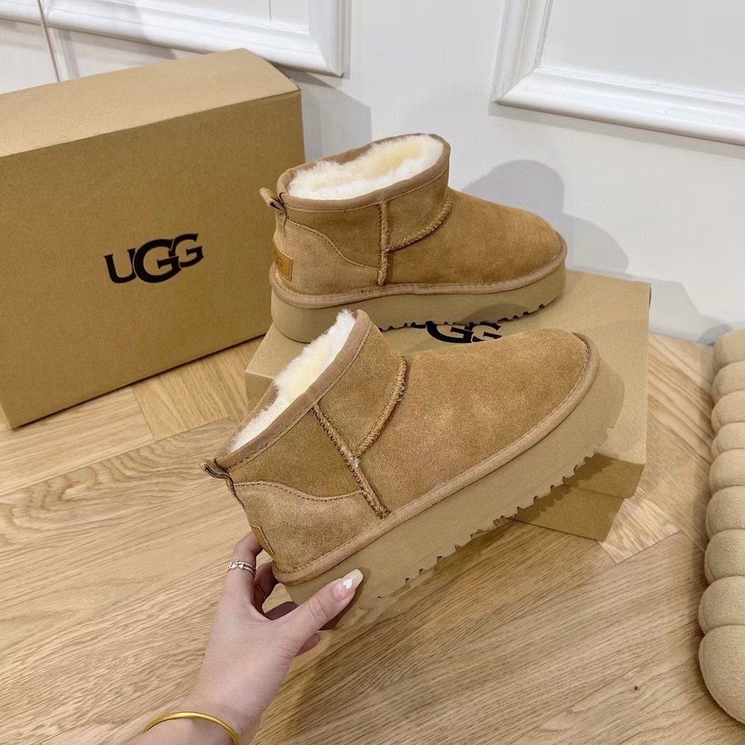 UGG Suede Shearling Mini Boots Chestnut