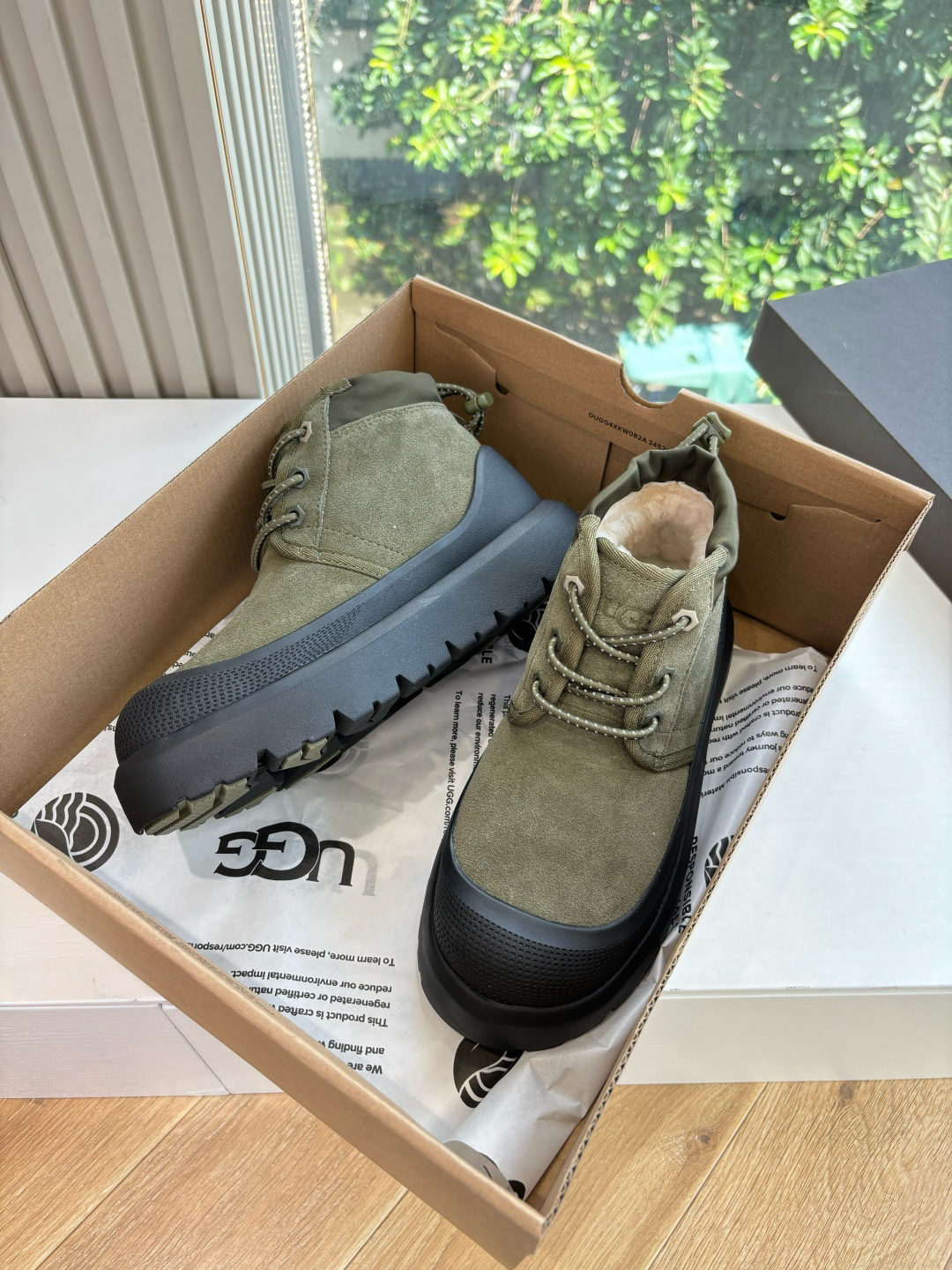 UGG Suede Wool-Lined Platform Boots Olive
