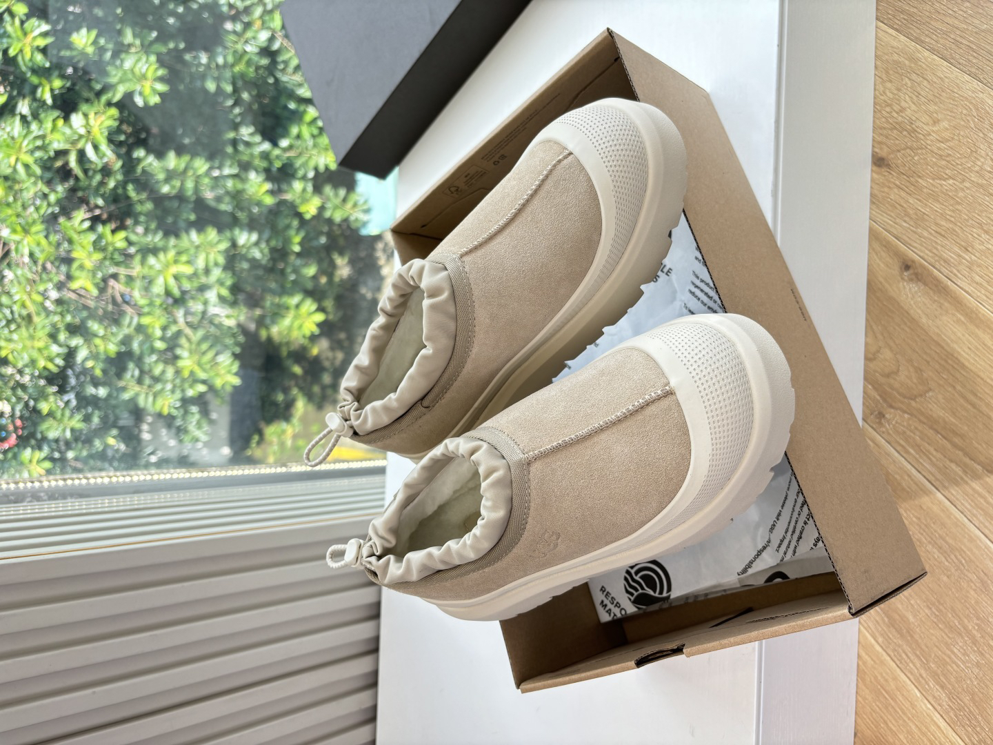 UGG Platform Suede Wool Lined Clogs Beige