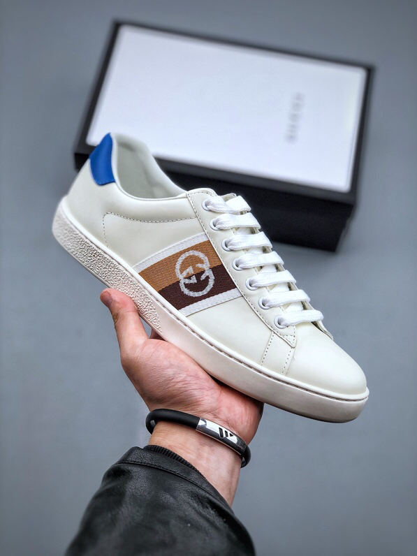 Gucci Ace Low-Top Leather Sneakers White/Blue