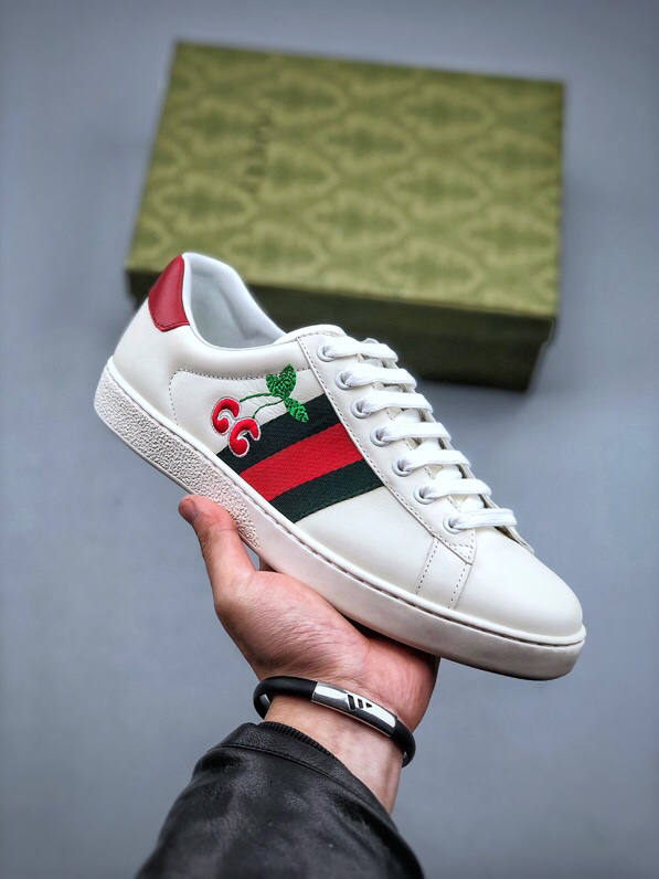 Gucci Ace Bee Leather Sneakers White/Red/Green