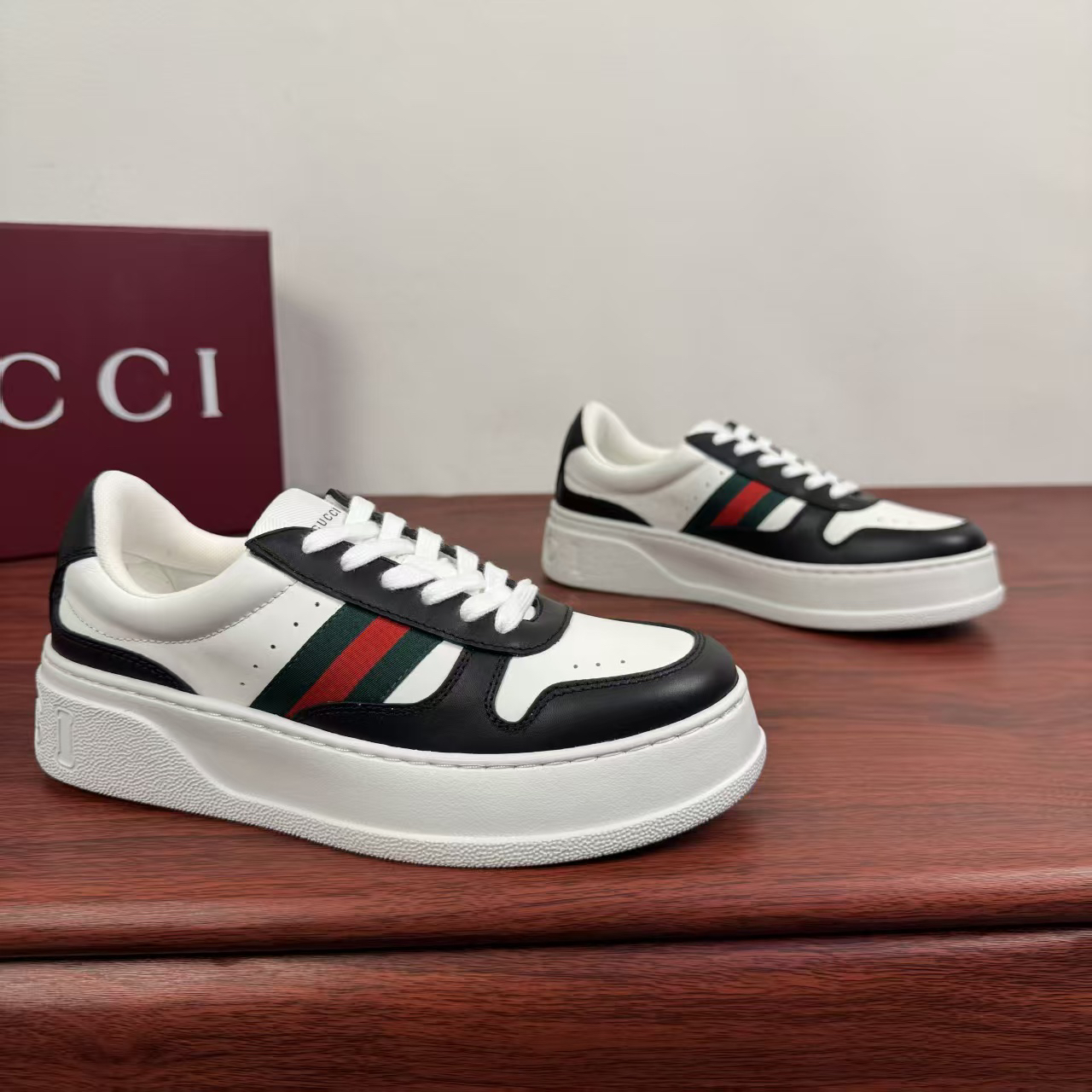 Gucci Web Stripe Platform Sneakers Black/White