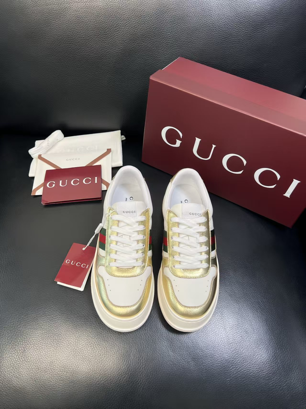 Gucci Web Stripe Platform Sneakers Gold