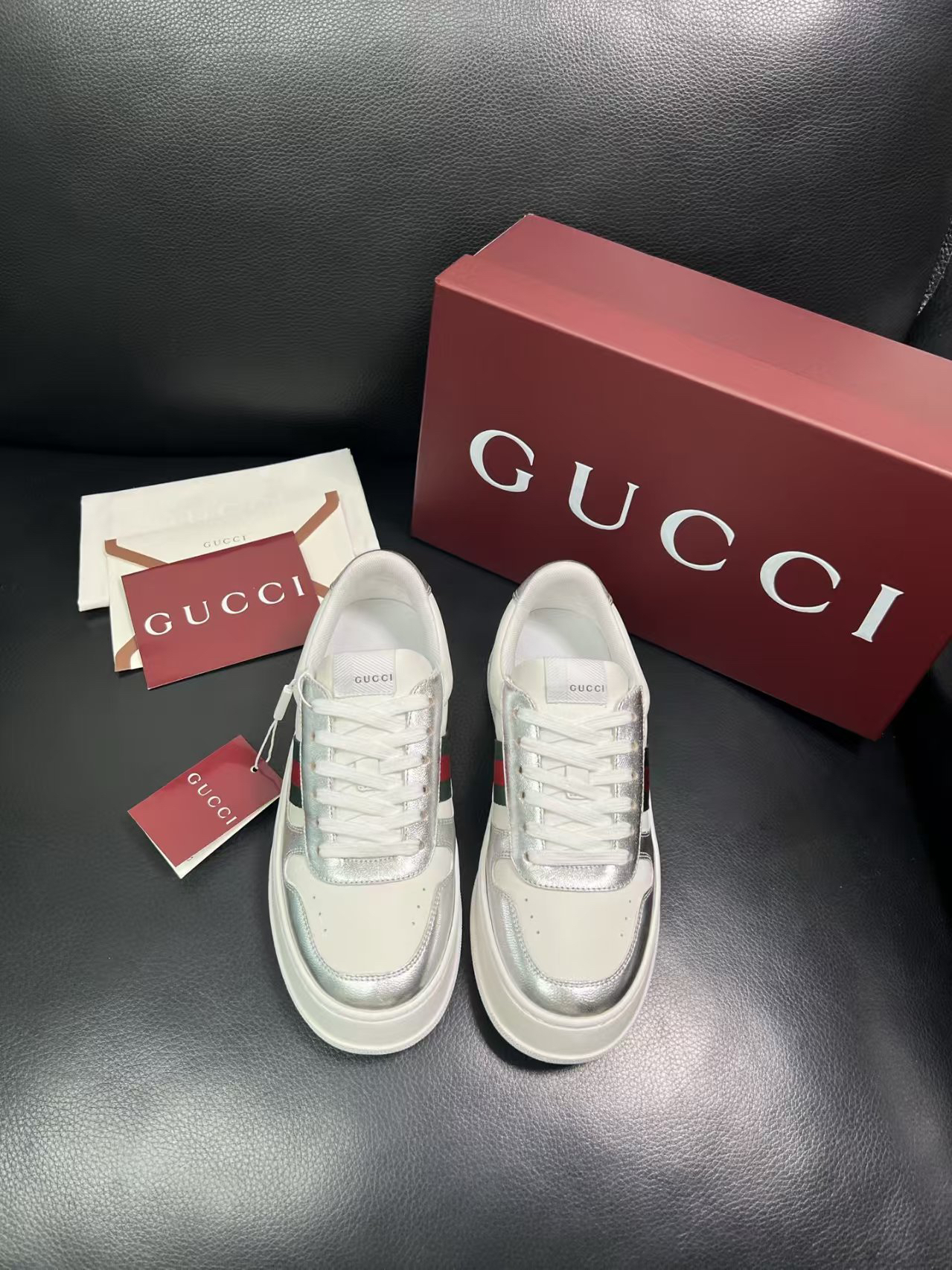 Gucci Platform Sneaker White Silver
