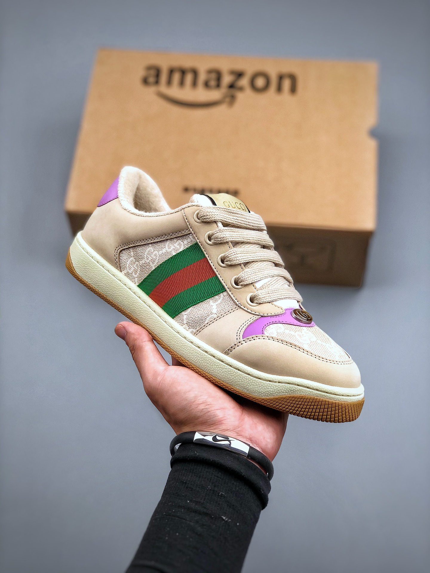 Gucci Distressed Screener Sneaker Beige
