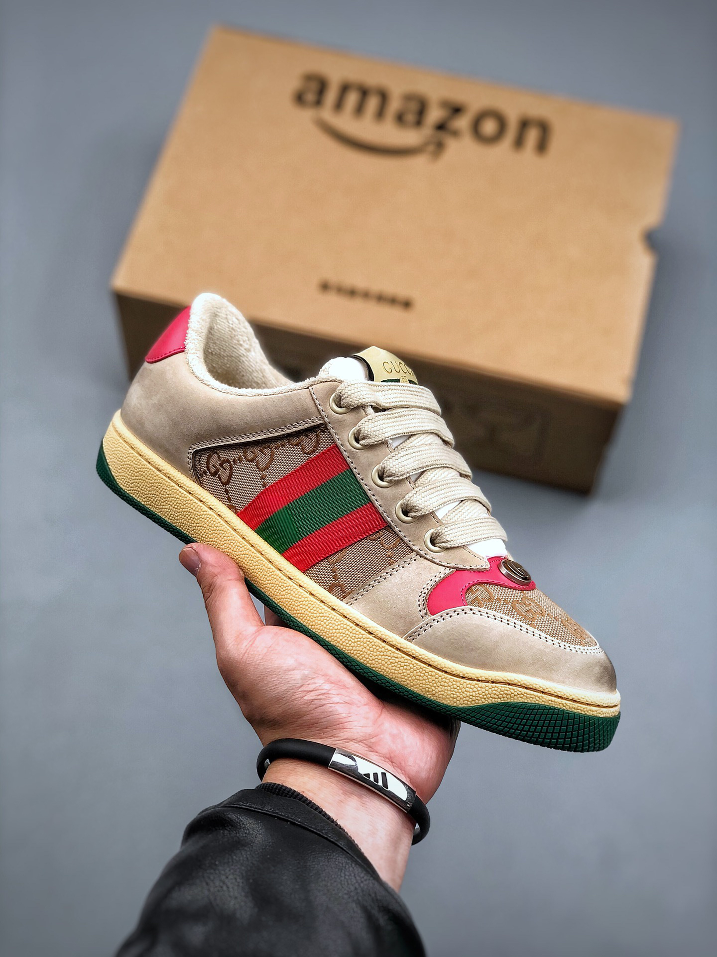 Gucci Distressed Screener Sneakers Beige