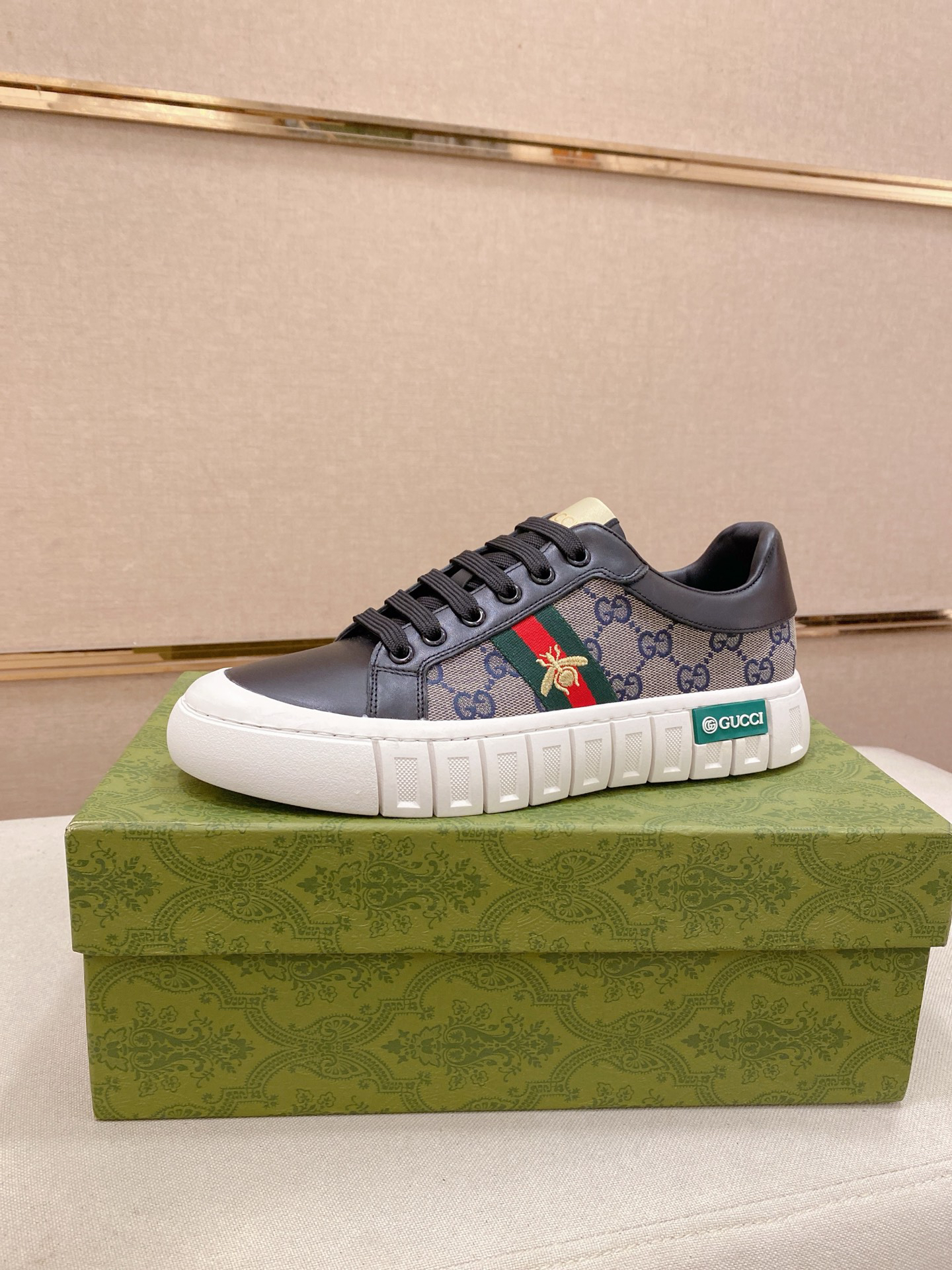 Gucci GG Web Bee Low-Top Sneakers Black