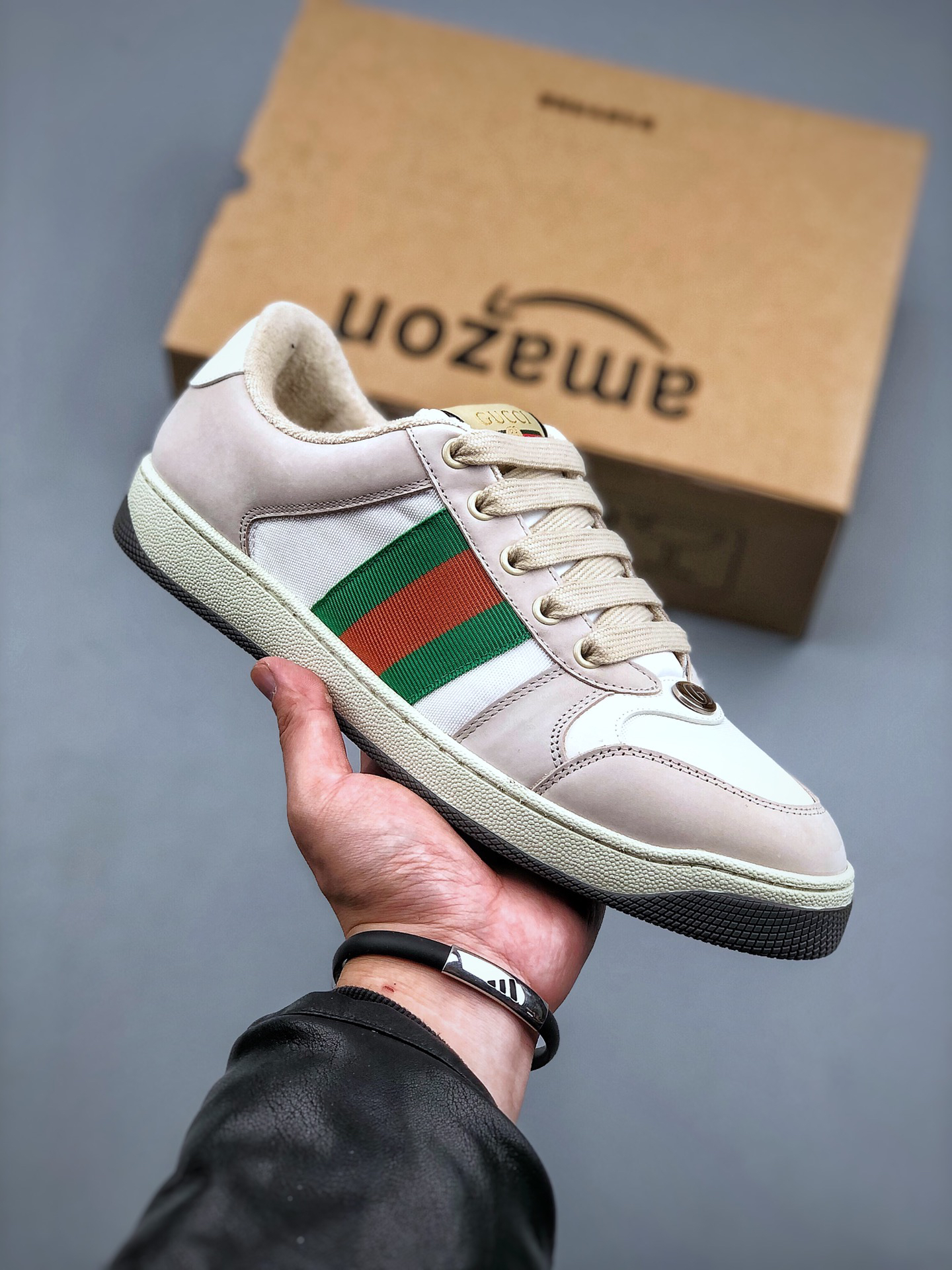 Gucci Distressed Screener Sneaker Beige