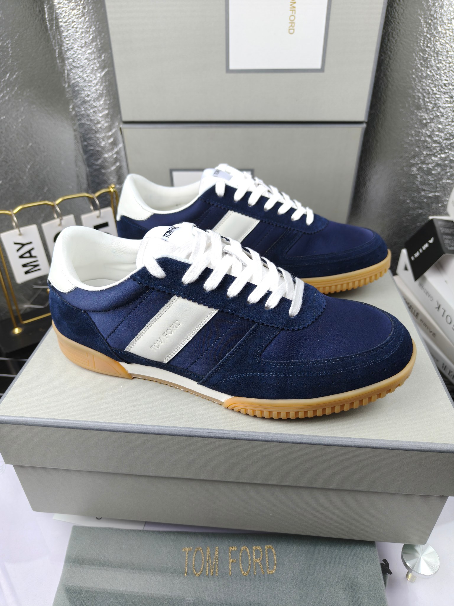 Tom Ford Retro Low-Top Sneakers Navy