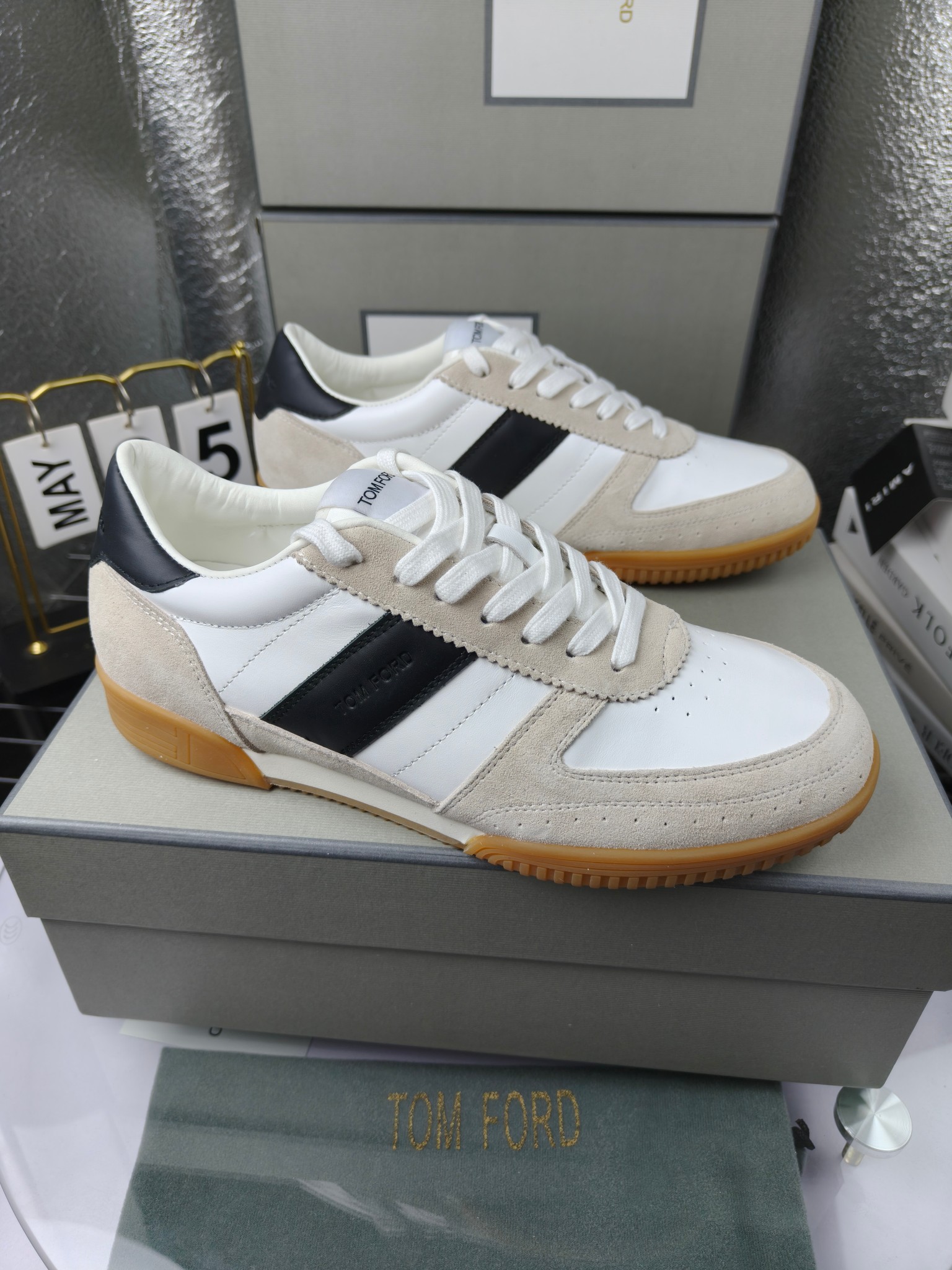Tom Ford Leather Suede Sneakers Multi-color