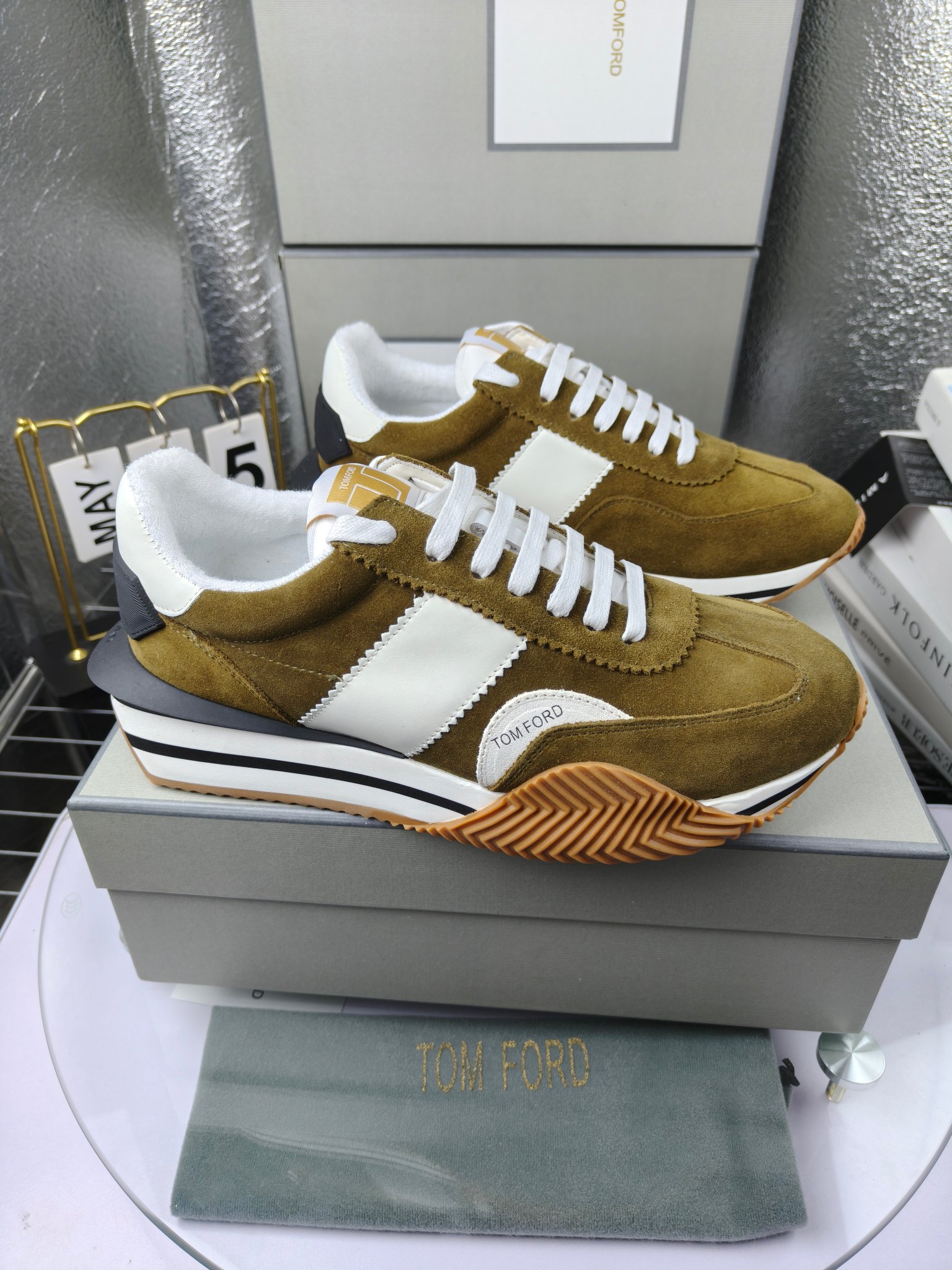 Tom Ford Retro Suede Sneakers Olive