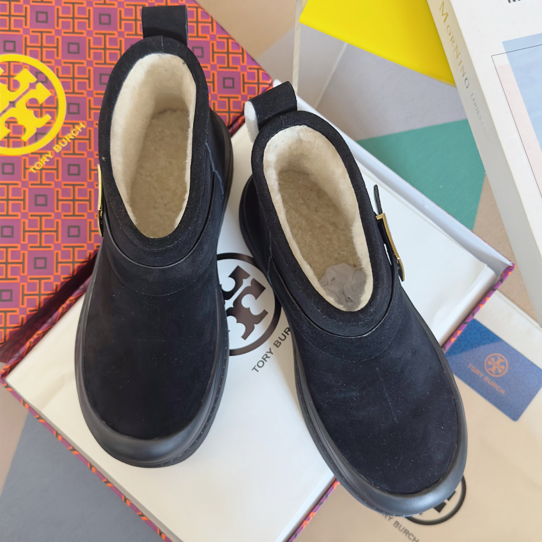 Tory Burch Mellow Shearling Platform Snow Boots Black