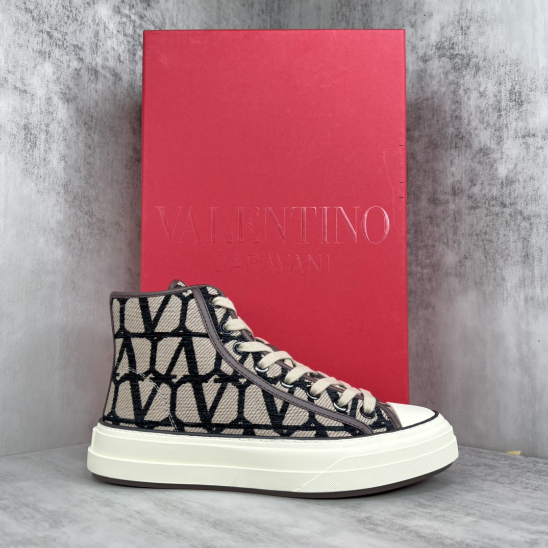 Valentino Garavani V-Logo High-Top Sneakers Beige