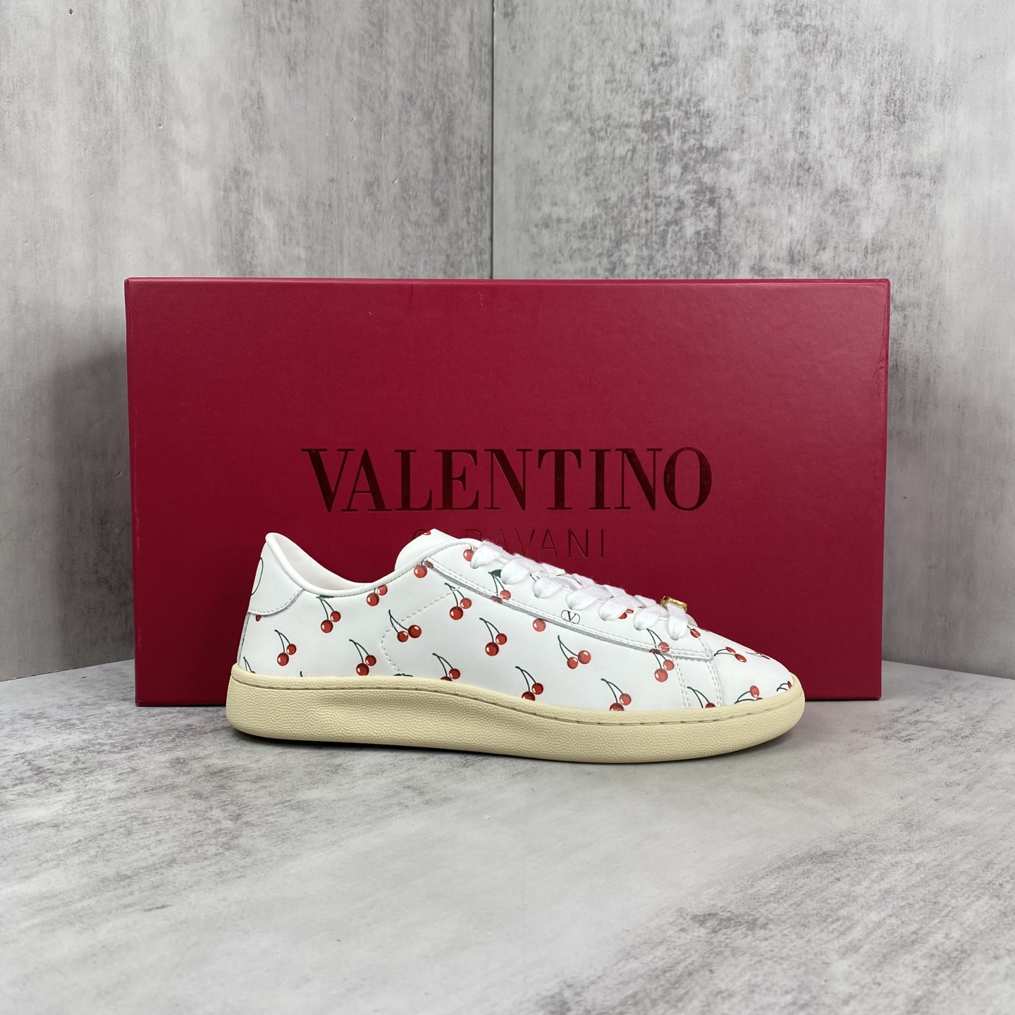 Valentino Cherry Print Low-Top Sneakers White