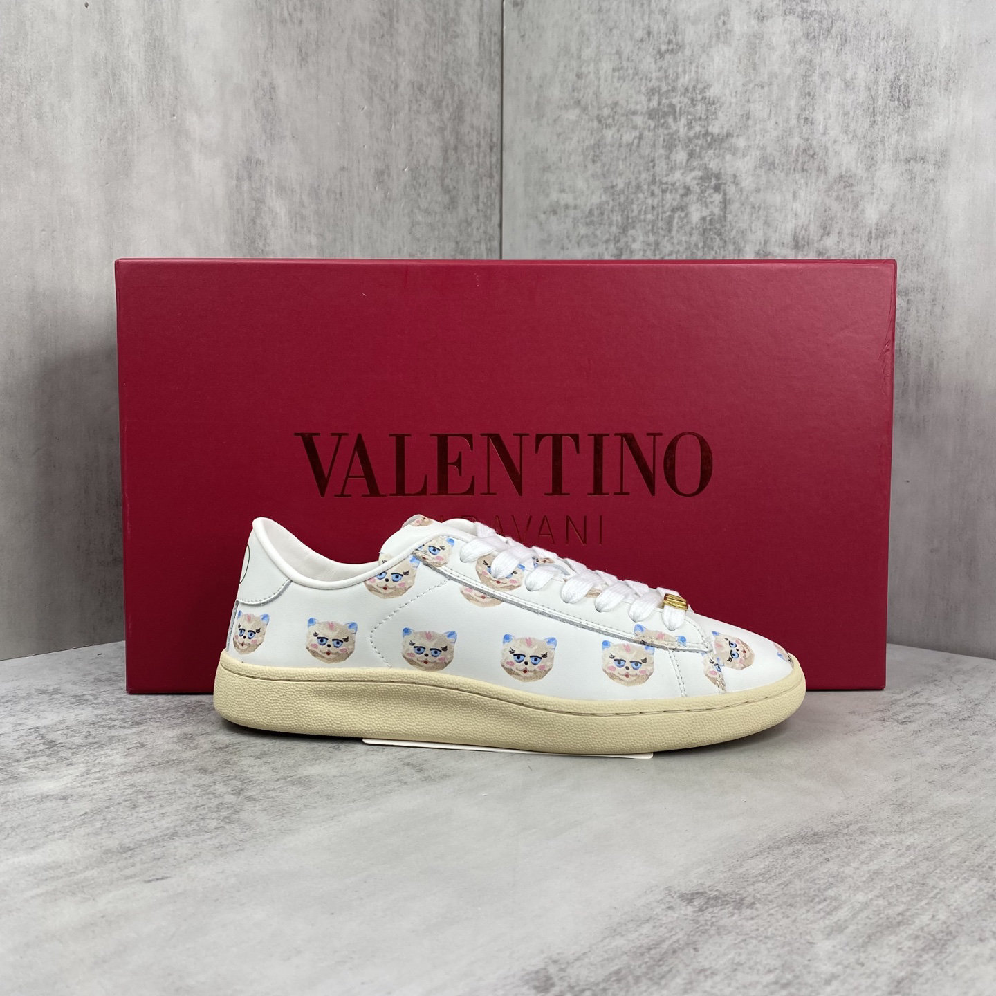 Valentino Low-Top Cat Print Sneakers White