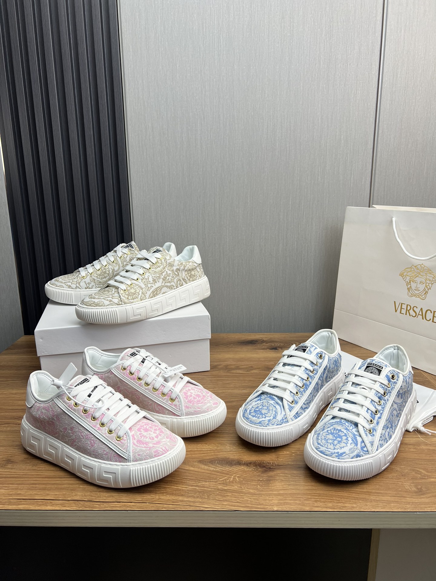 Versace Jacquard Leather Sneakers Multi