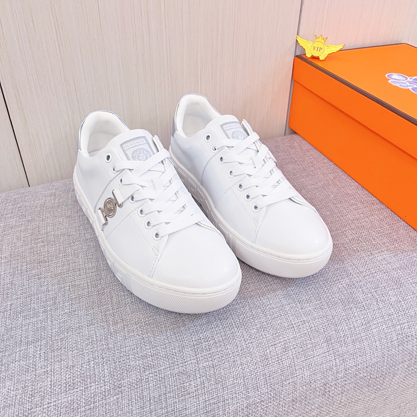 Versace Leather Low-Top Sneakers White/Silver