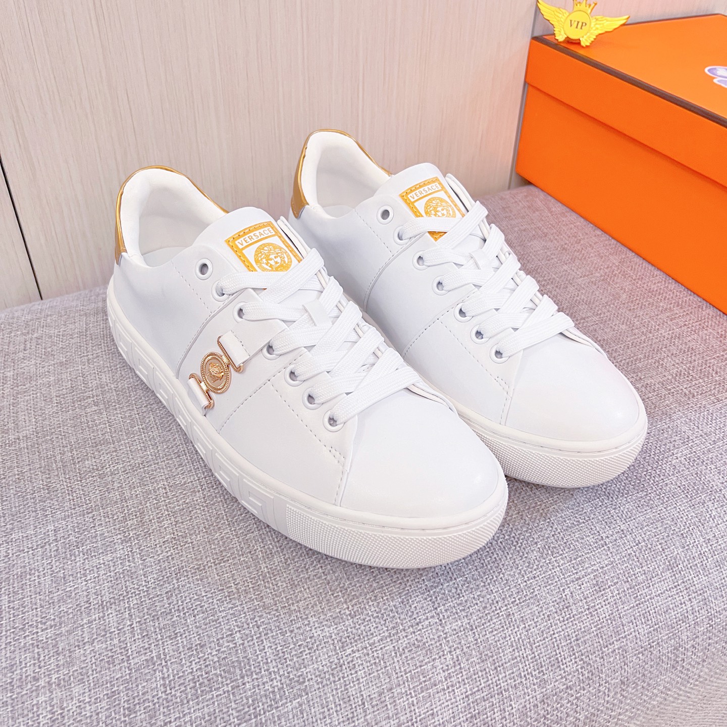 Versace Leather Low-Top Sneakers White/Gold