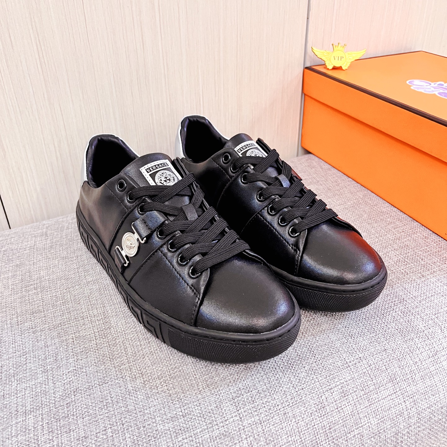 Versace Leather Low-Top Sneakers Black