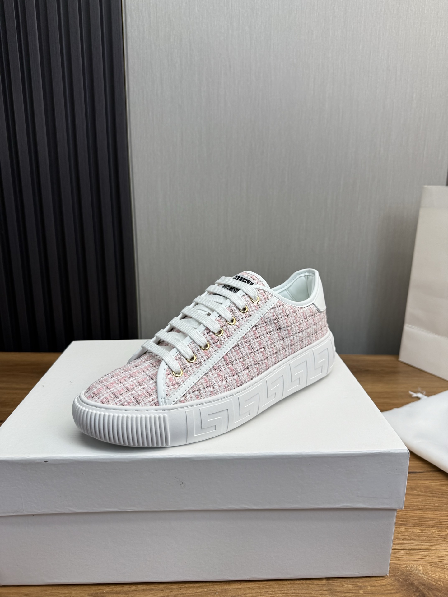 Versace Tweed Low-Top Sneakers Pink