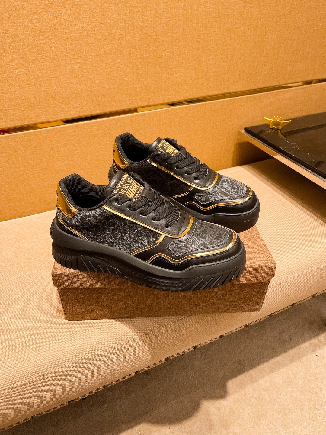 Versace Chunky Low-Top Sneakers Black Gold