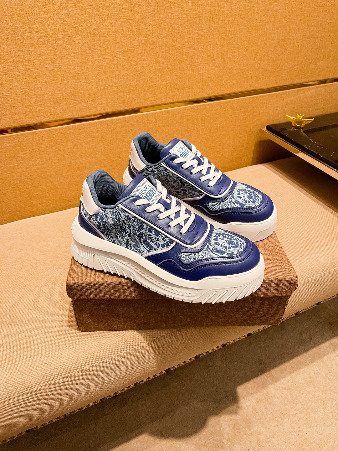 Versace Jacquard Low-Top Sneakers Blue