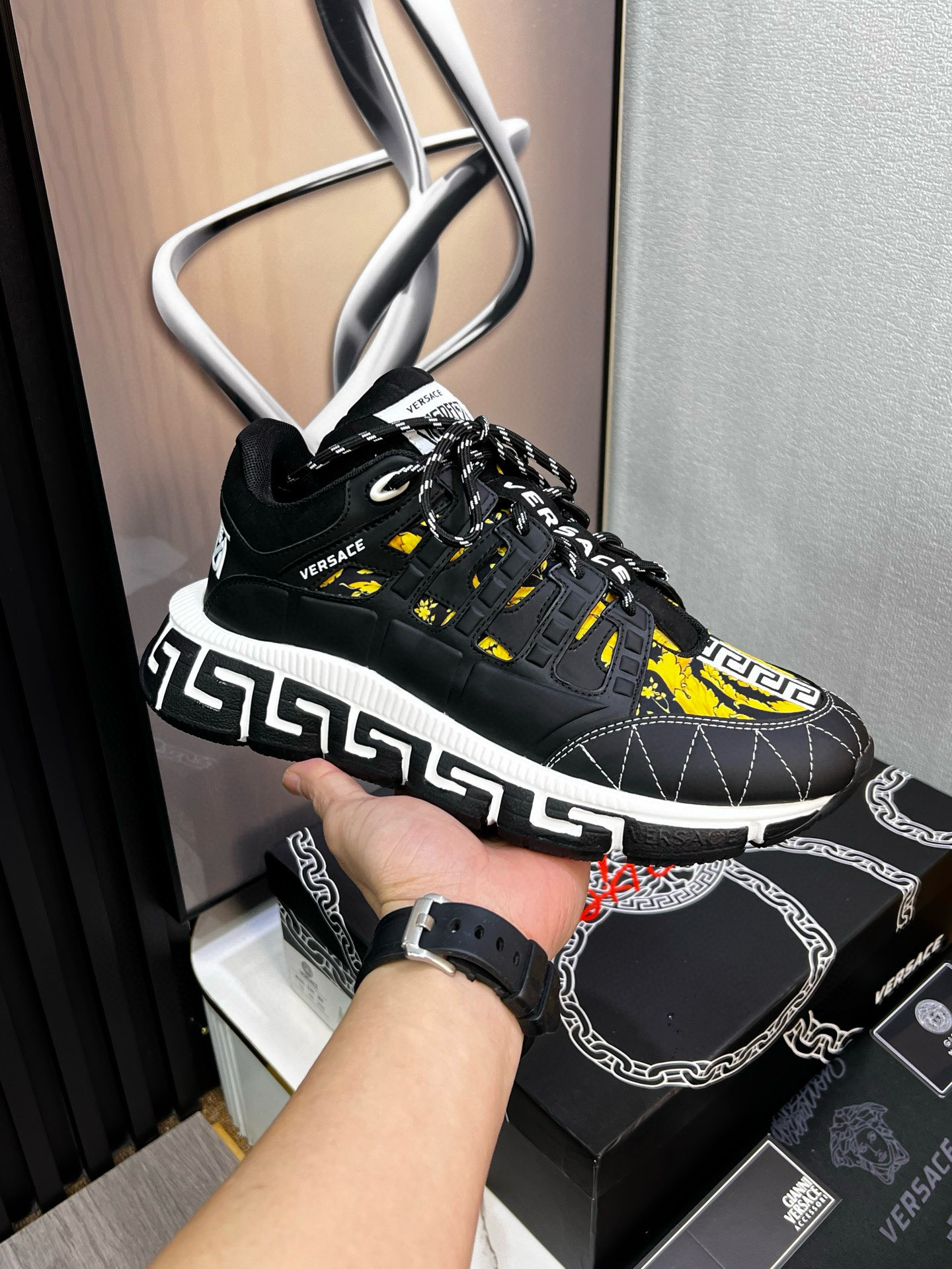Versace Trigreca Chunky Sneakers Black Yellow