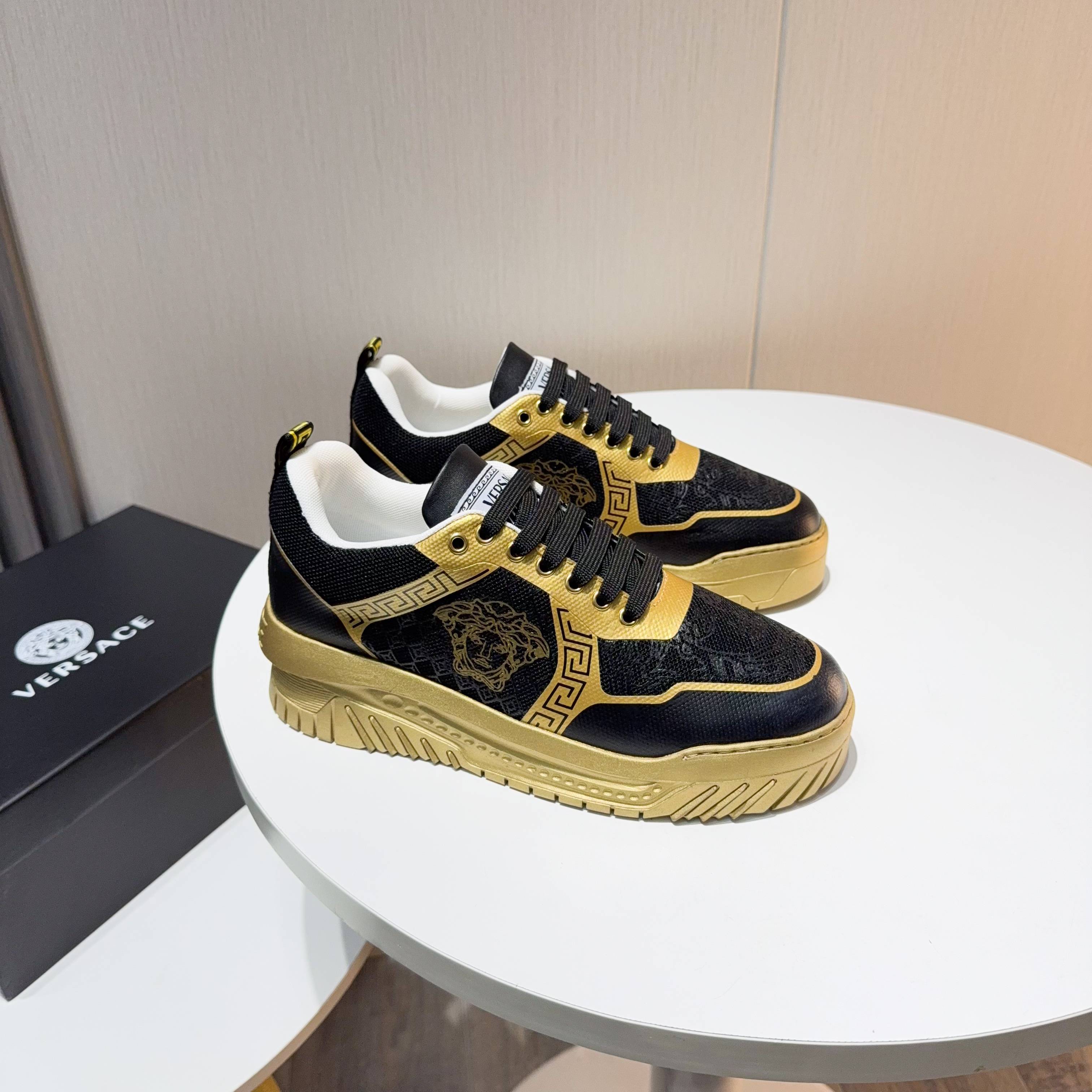 Versace Grace Labyrinth Knit Sneakers Black Gold