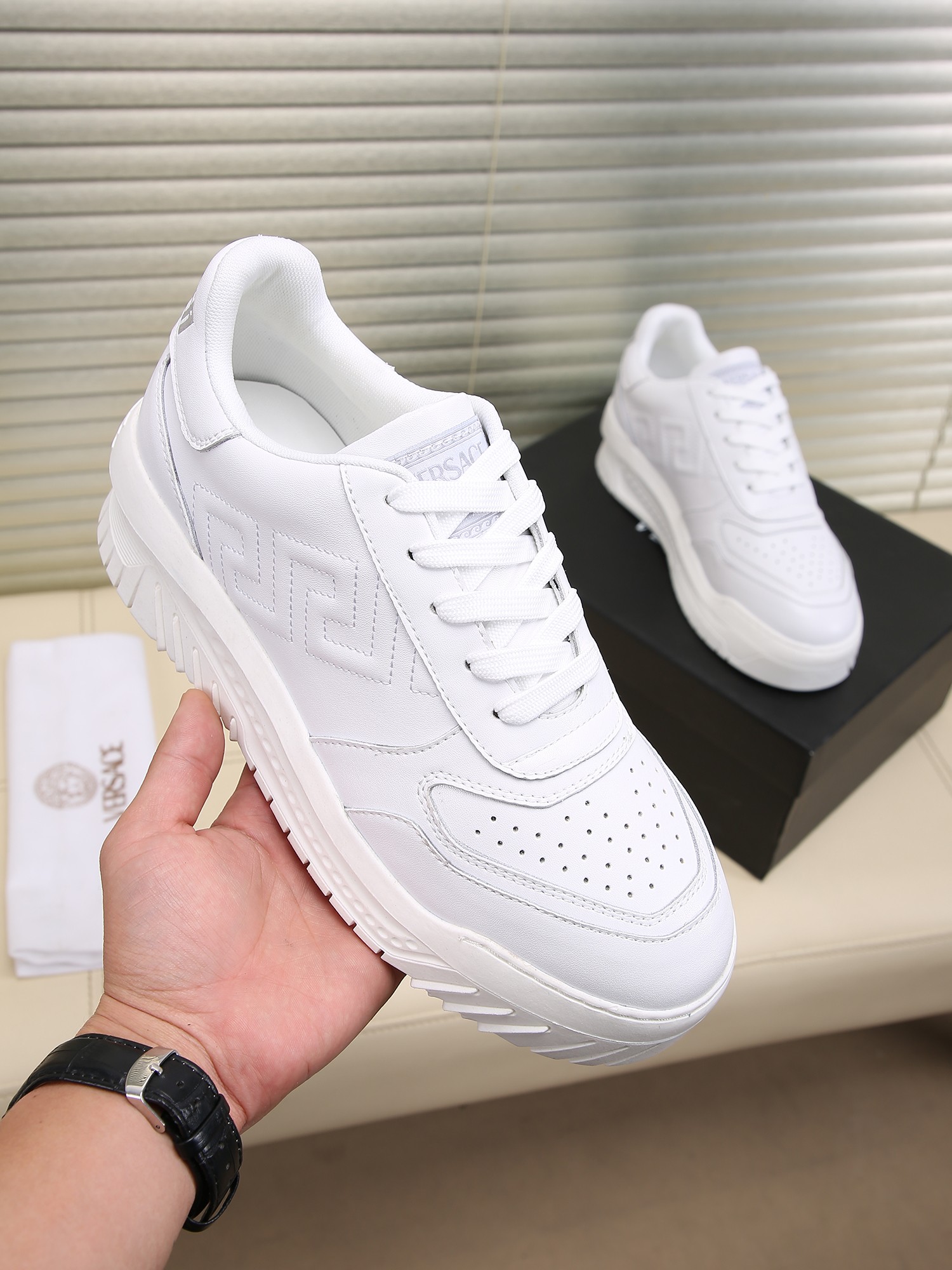 Versace Grace Labyrinth Knit Sneakers White