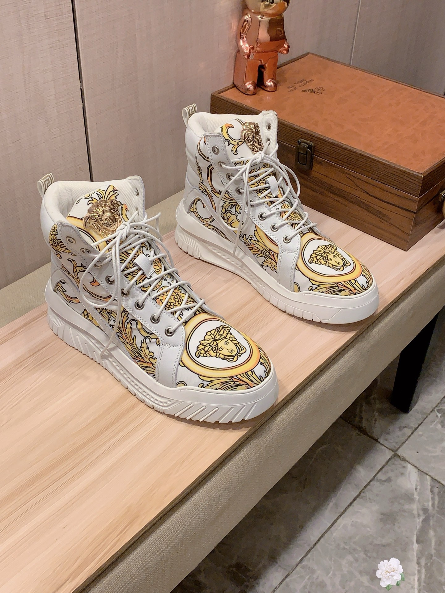 Versace Baroque High-Top Sneakers White/Gold