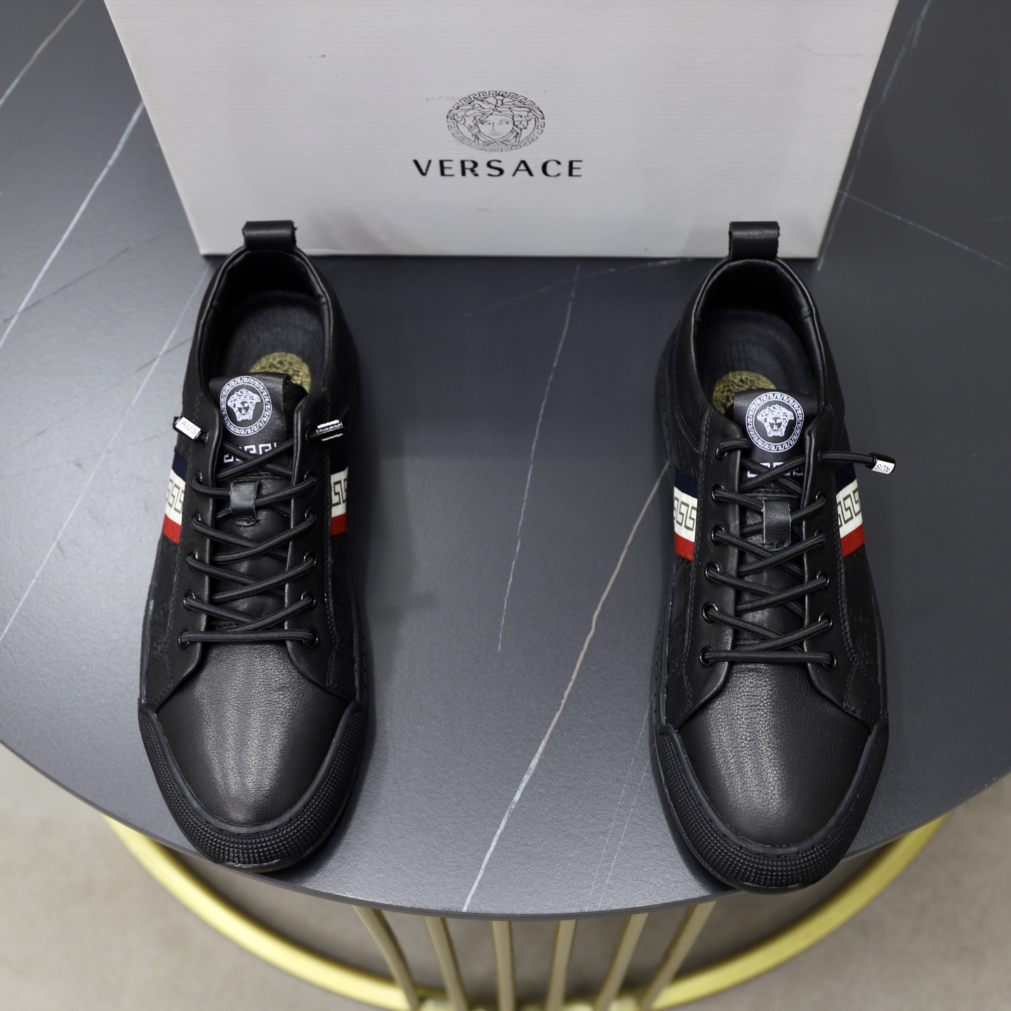 Versace Leather Low-Top Sneakers Black