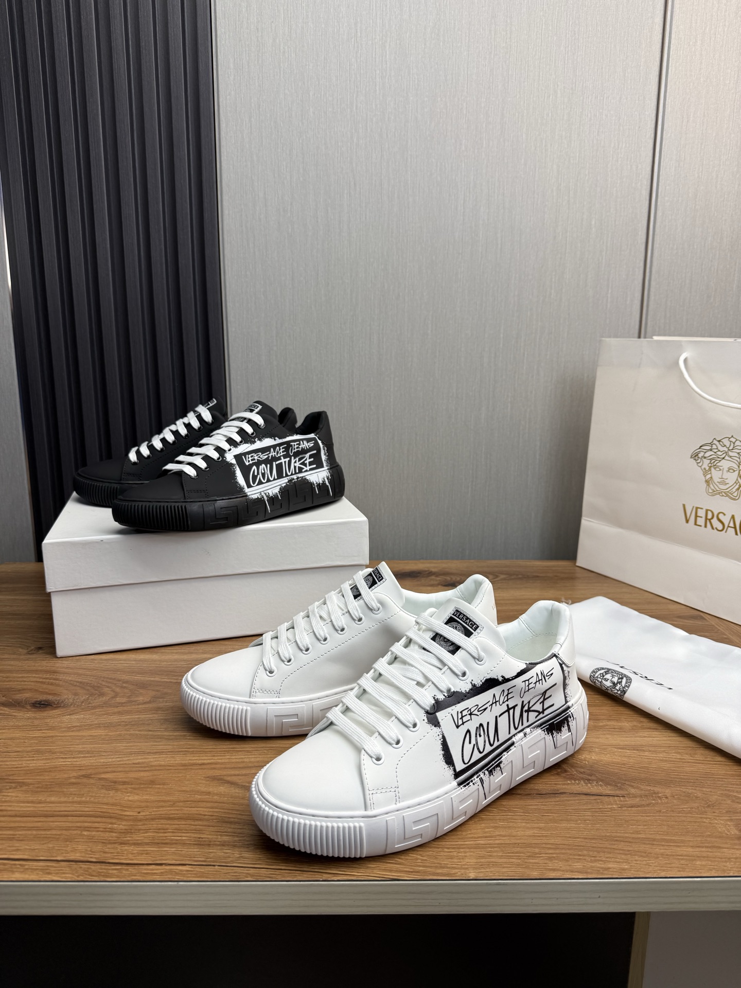 Versace Leather Low-Top Sneakers Multicolor