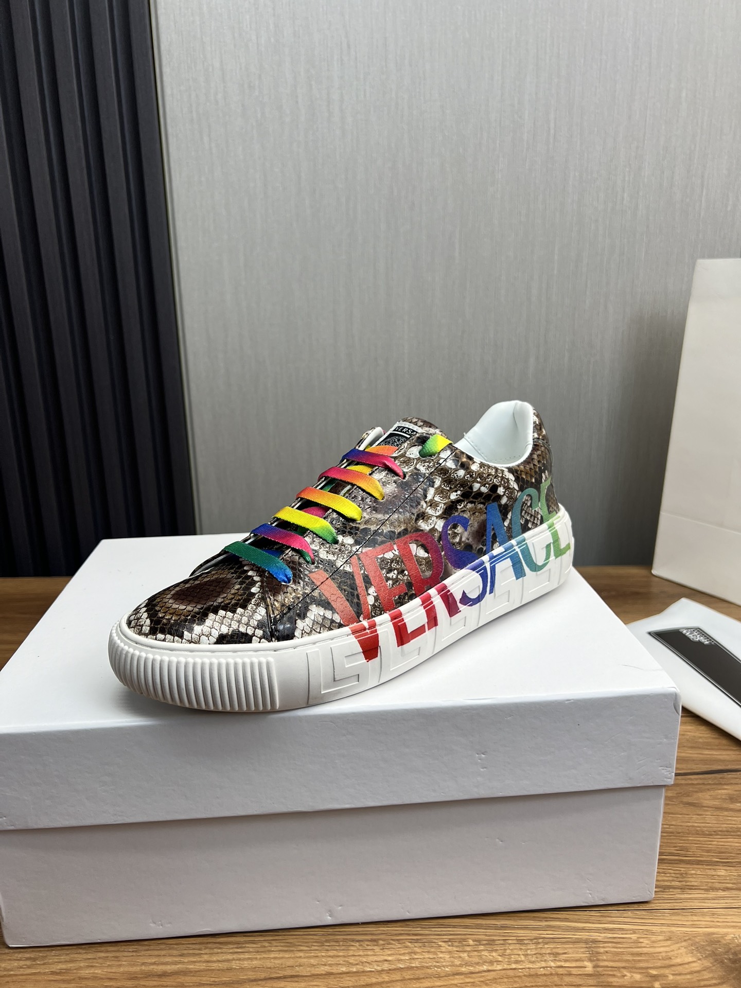 Versace Snakeskin Leather Sneakers Multi