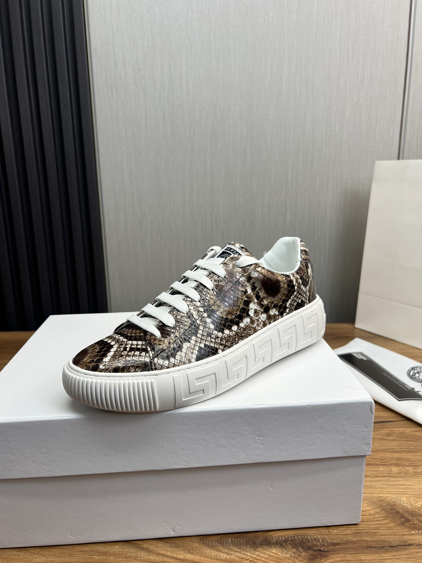 Versace Leather Platform Sneakers Brown