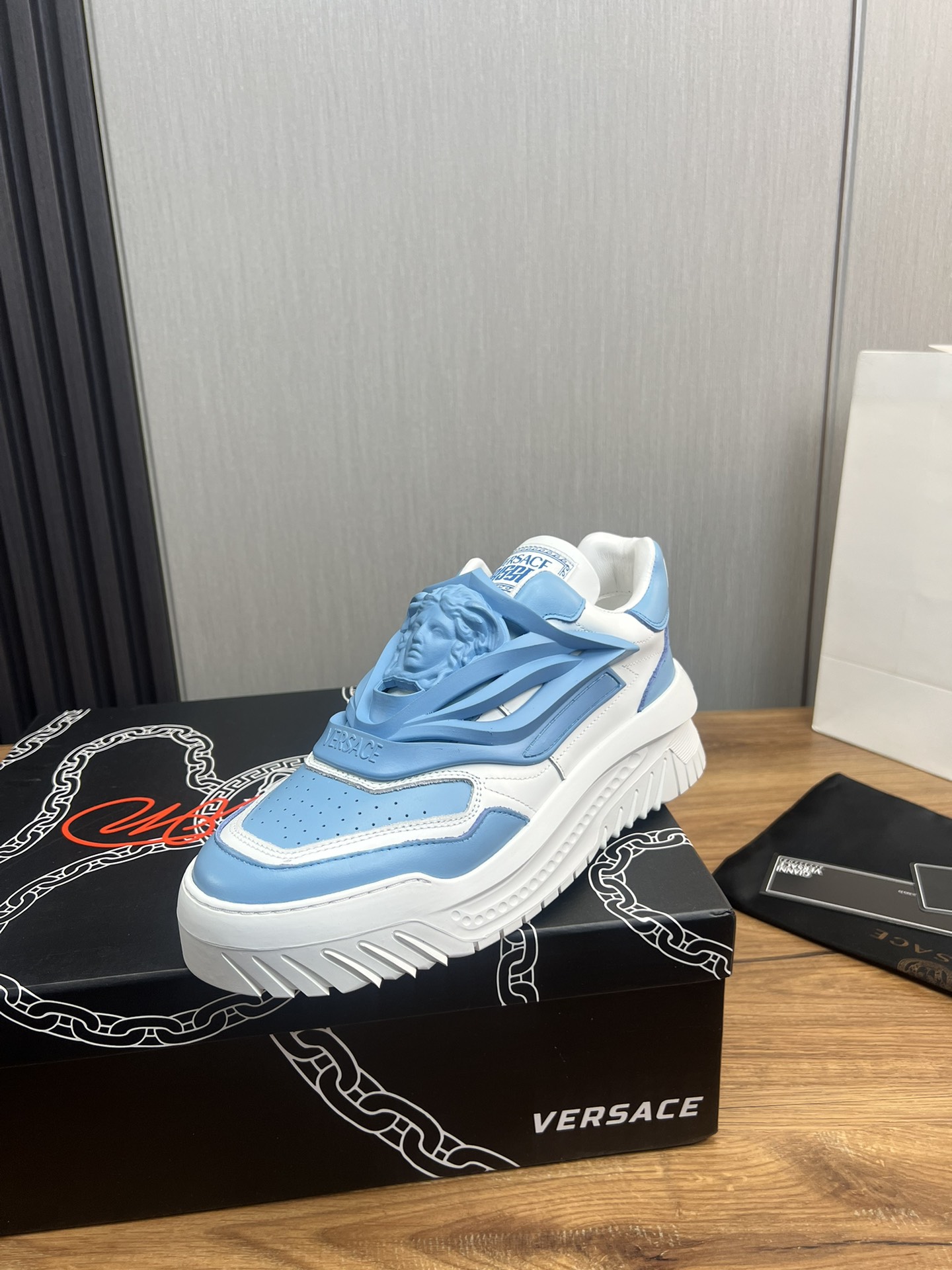 Versace Leather Casual Sneakers Blue/White