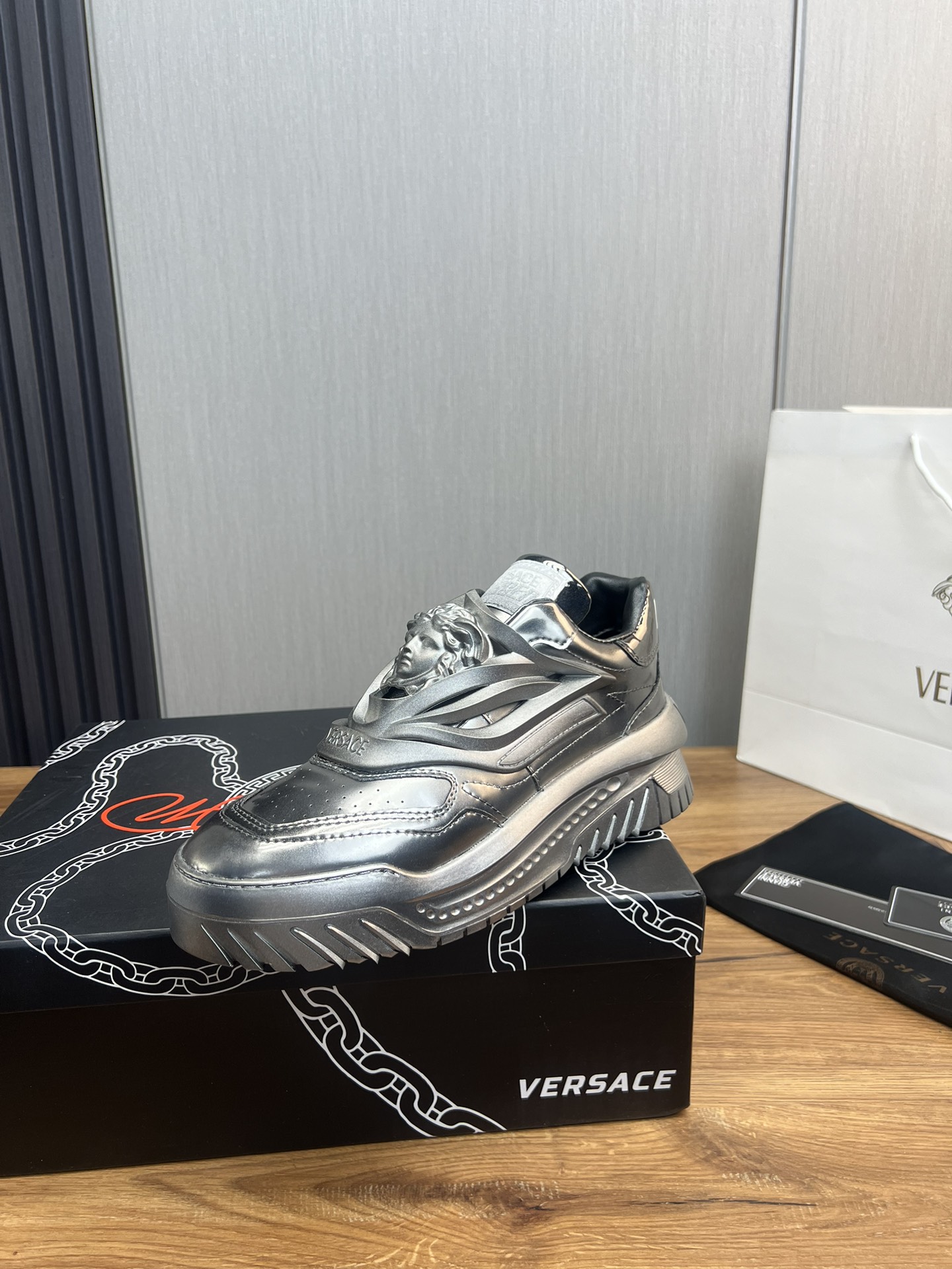 Versace Medusa Leather Sneakers Silver
