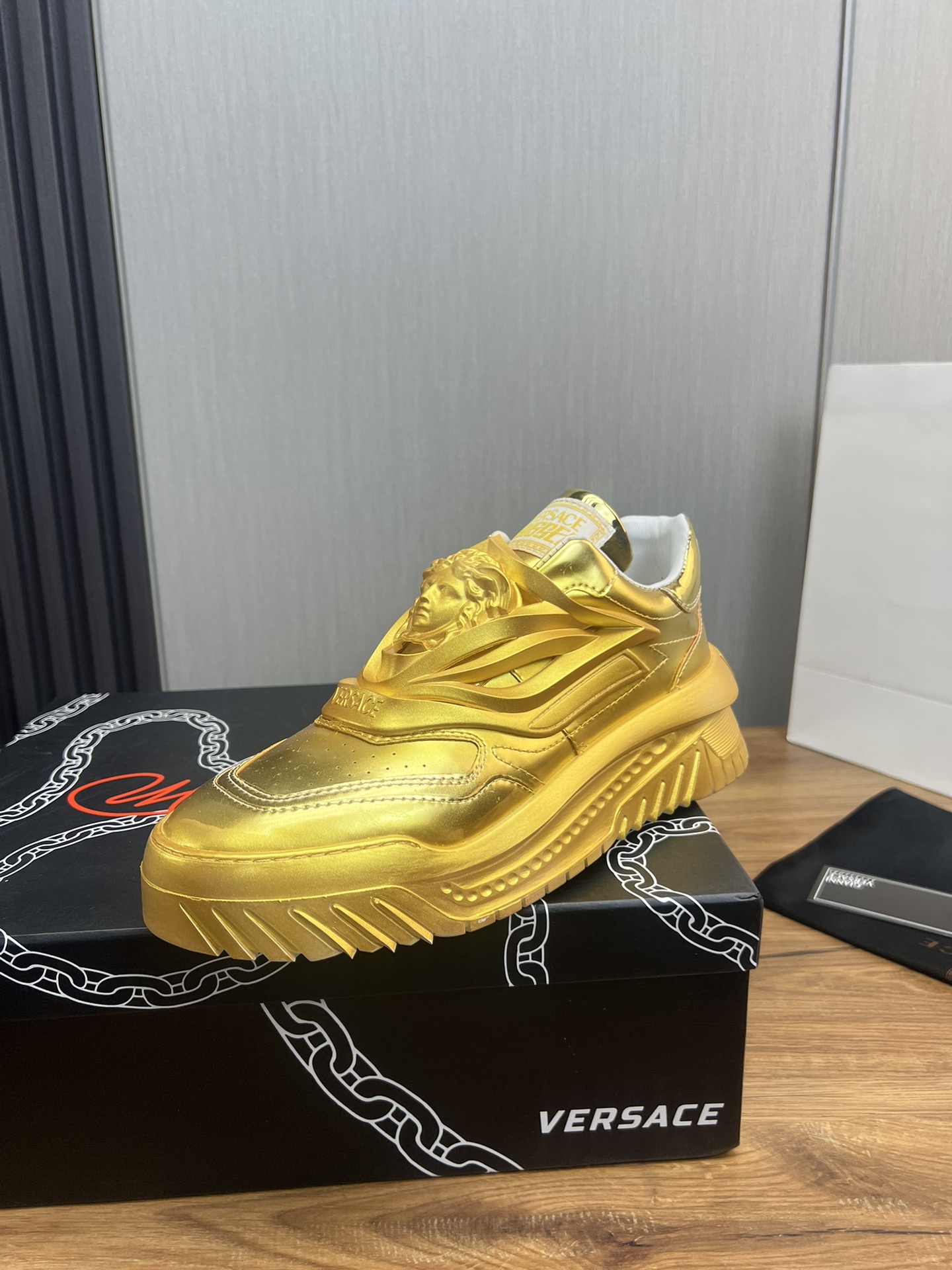 Versace Odissea Leather Sneakers Gold