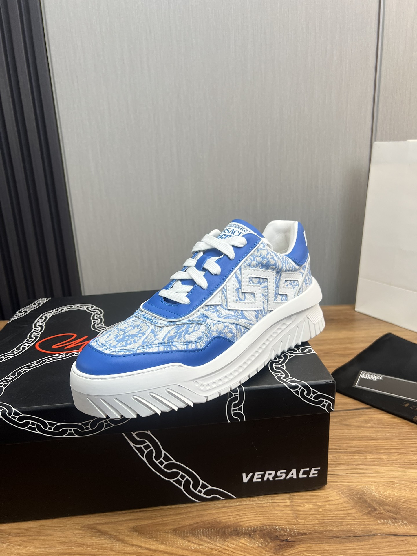 Versace Leather Casual Sneakers Blue