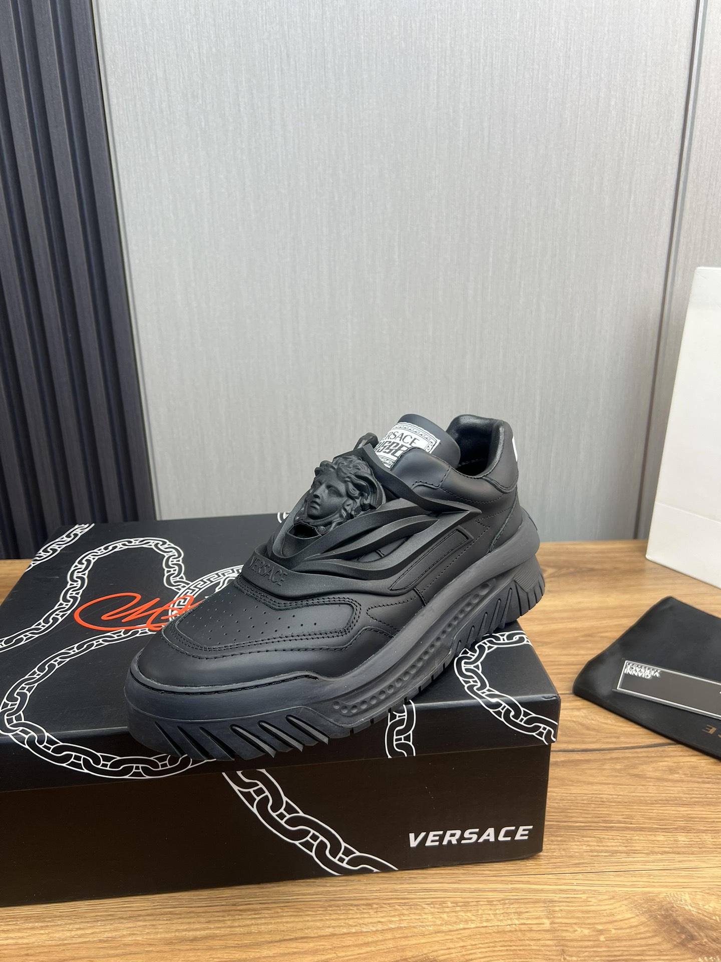 Versace Odissea Leather Sneakers Black