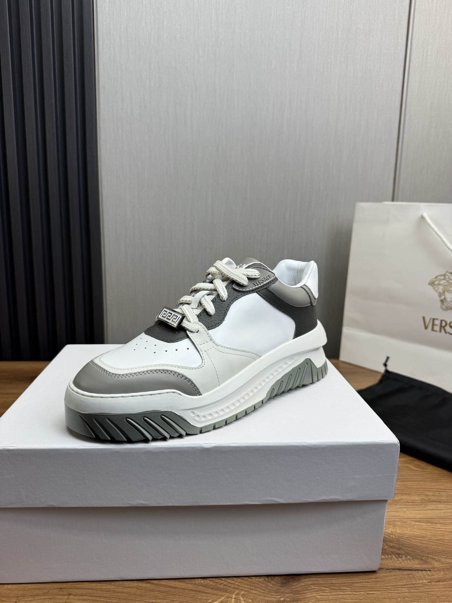 Versace Leather Casual Sneakers Gray