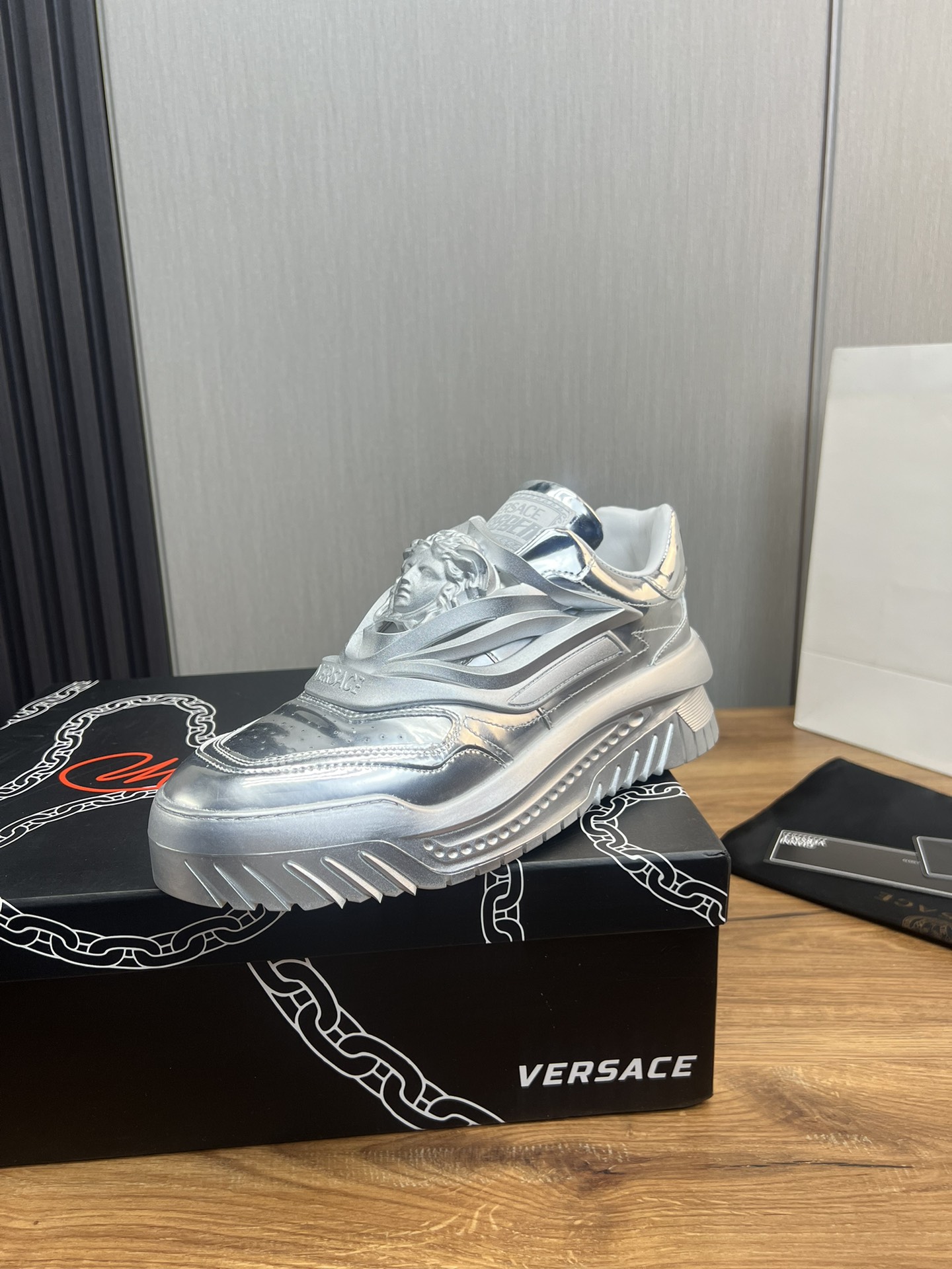Versace Medusa Leather Sneakers Silver