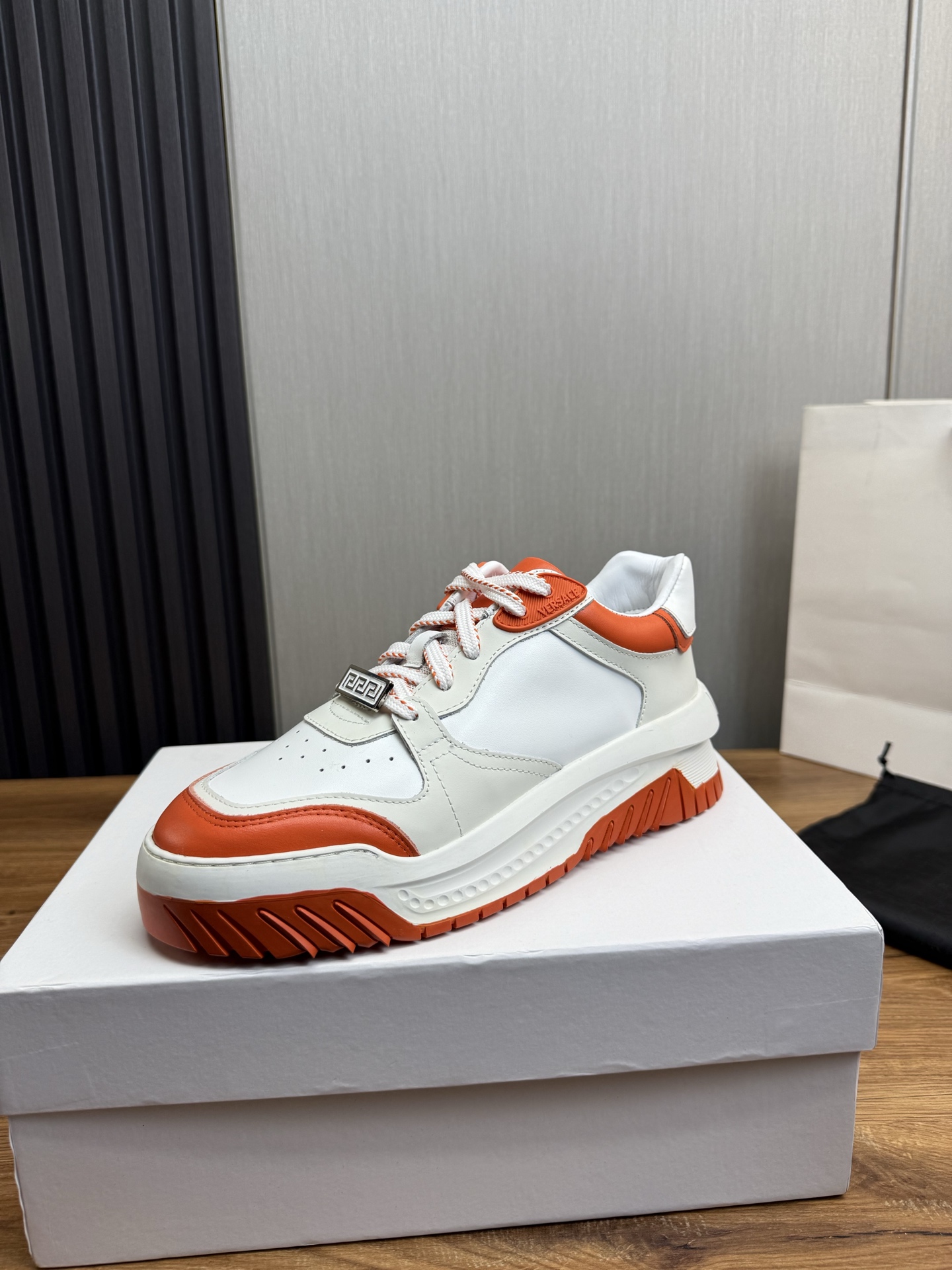 Versace Leather Casual Sneakers White-Orange