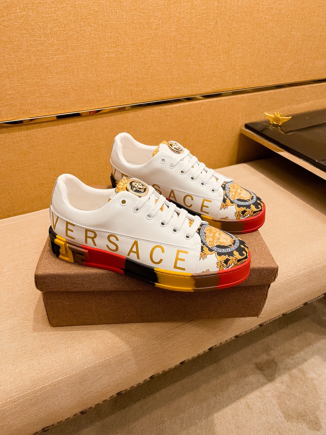 Versace Leather Low-Top Sneakers Multicolor