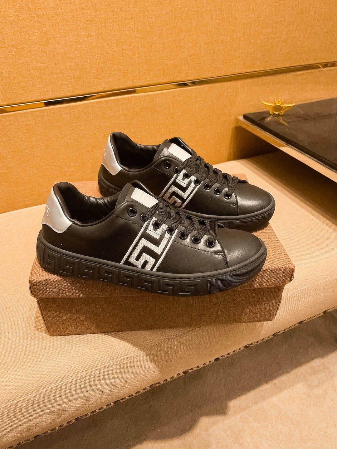 Versace Leather Low-Top Sneakers Black