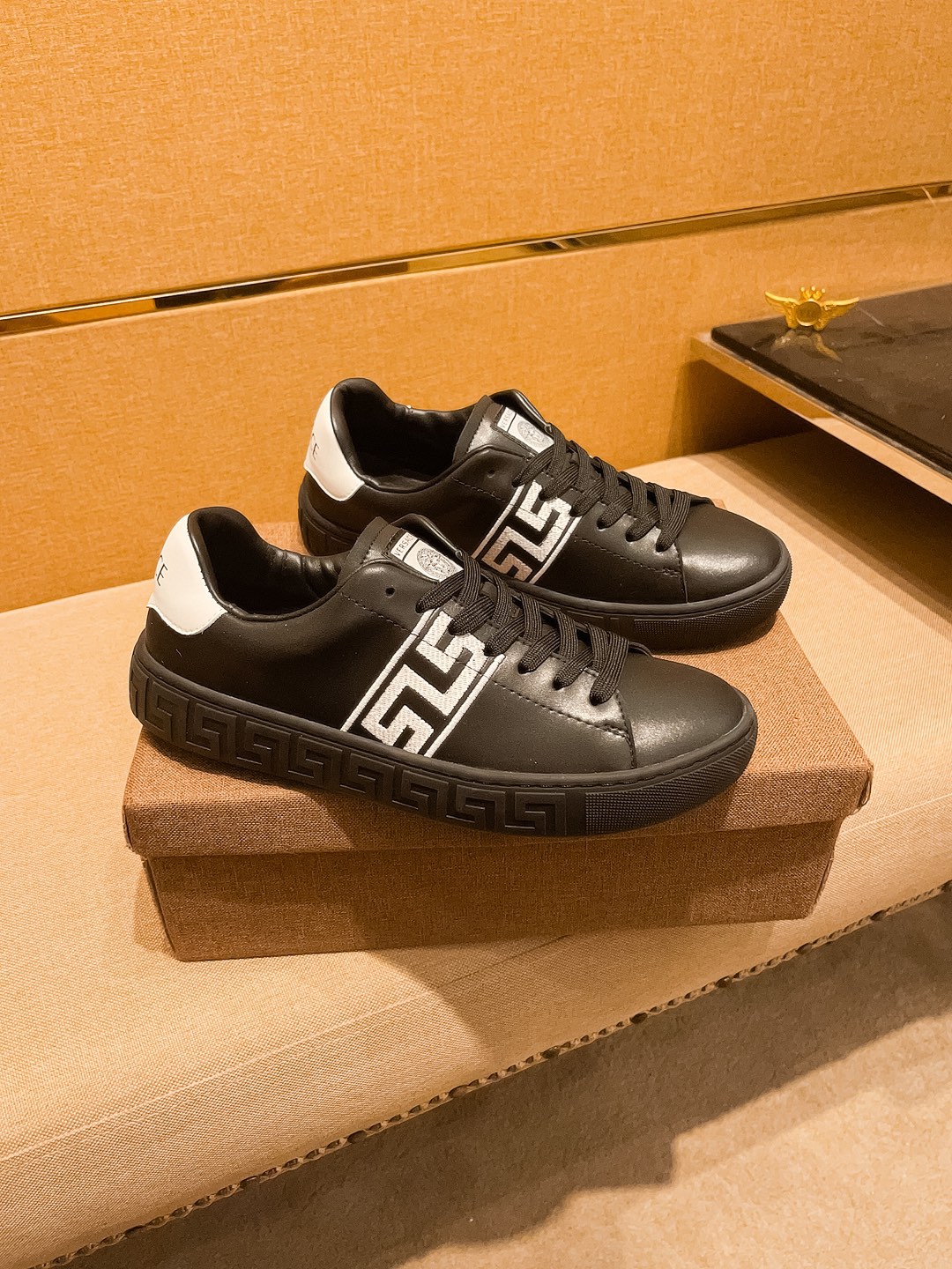 Versace Greca Leather Sneakers Black/White